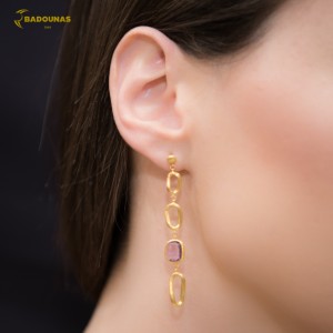 Earrings Yellow gold K14 with Amethyst Code 005644 