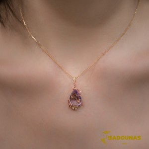 Necklace Pink gold K18 with Amethyst, Tourmaline and Diamonds Code 005696 