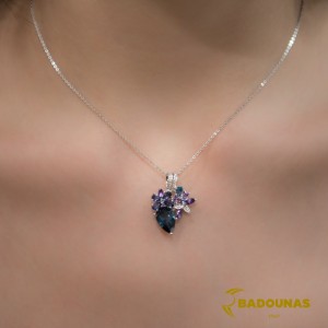 Necklace White gold K18 with Amethyst,Topaz, Iolite and Diamonds K18 Code 005699 