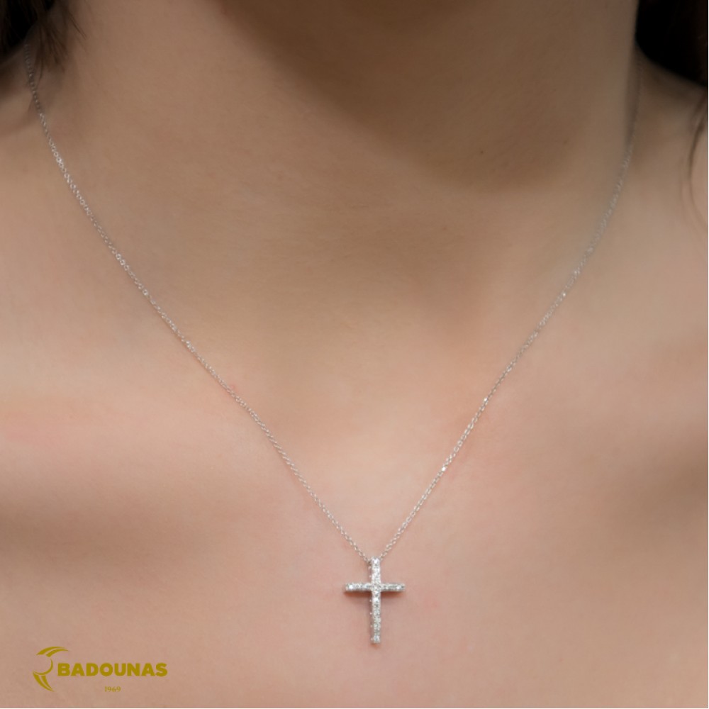 Σταυρός με αλυσίδα, Λευκός χρυσός Κ18 με Διαμάντια σε κοπή Brilliant Κωδικός 006177