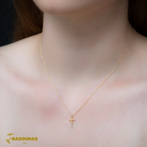 Σταυρός με αλυσίδα, Κίτρινος χρυσός Κ14 με Διαμάντι Κωδικός 006594 