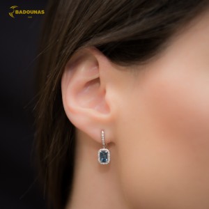 Earrings White gold K18 with London Blue Topaz and diamonds Code 006675