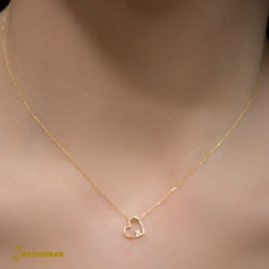 Necklace Heart shape Yellow gold K14 with semi-precious crystal Code 009432