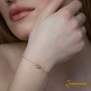 Βραχιόλι Καρδιά Ροζ χρυσός K14 με διαμάντι Κωδικός 007249