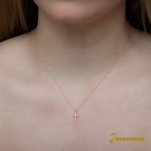 Cross with chain Pink gold K14 and Brilliant cut Code 007288