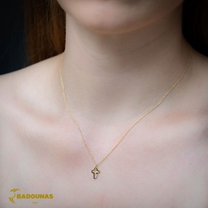 Σταυρός με αλυσίδα, Κίτρινος χρυσός Κ14 με Διαμάντι Κωδικός 007561