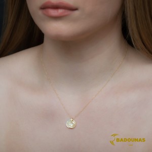 Necklace Cross shape Yellow gold K14 with mother of pearl and diamond Code 007898