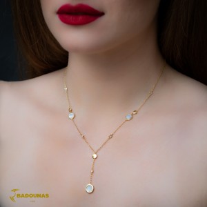 Necklace Yellow gold K14 with mother of pearl and semiprecious crystals Code 007993