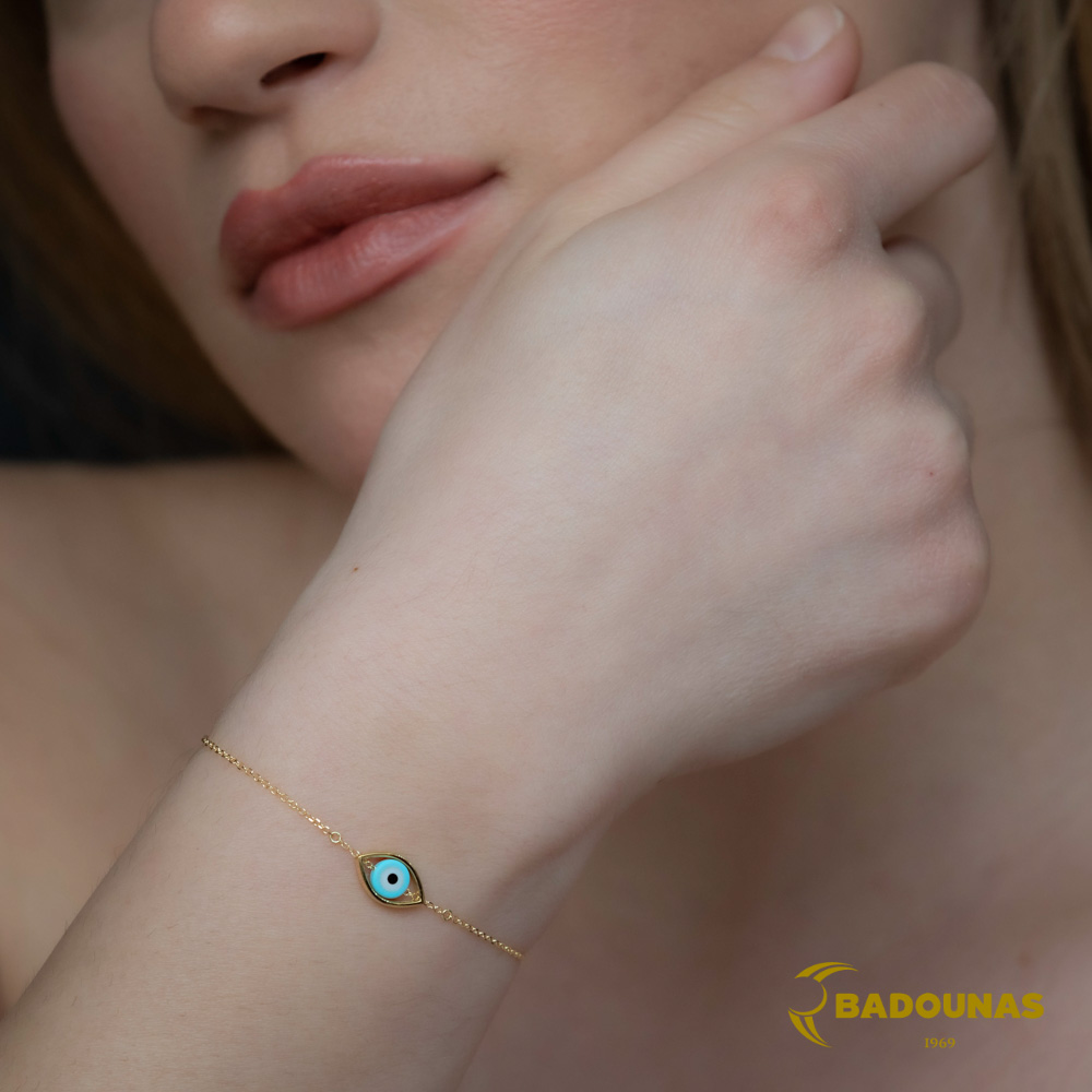 Βραχιόλι Μάτι Κίτρινος χρυσός K14 με Corian Κωδικός 008448