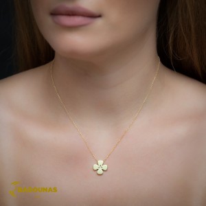 Woman's cross pendant with chain, Yellow gold K14 with diamond Code 008457