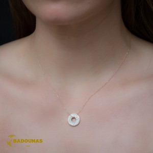 Necklace double side Pink gold K14 with diamond and mother of pearl Code 008472