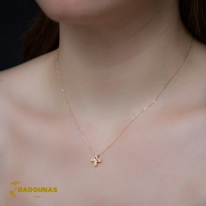 Cross with chain Pink gold K14 with diamond code 008473