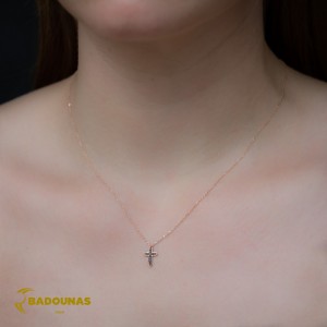Σταυρός με αλυσίδα, Ροζ χρυσός Κ14 με Μαύρα διαμάντια σε κοπή Brilliant Κωδικός 008477