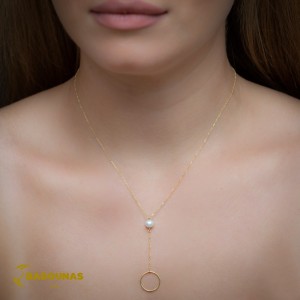 Necklace Cycle shape Yellow gold K14 with pearl Code 008488