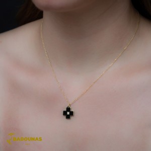 Σταυρός με αλυσίδα, Κίτρινος χρυσός Κ14 με διαμάντια και κεραμικό Κωδικός 008508