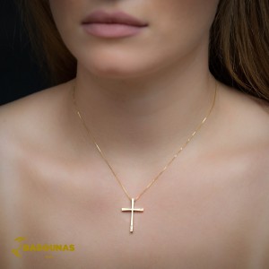 Cross with chain, Yellow gold K18 with Brilliant cut diamonds Code 008529