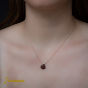 Necklace heart shape Pink gold K18 with Garnet Code 008751