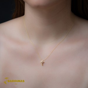 Cross with chain, Yellow gold K18 with diamond Code 008832