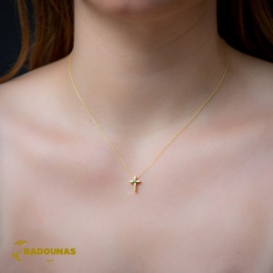 Cross with chain, Yellow gold K18 with Tsavorite Code 008838