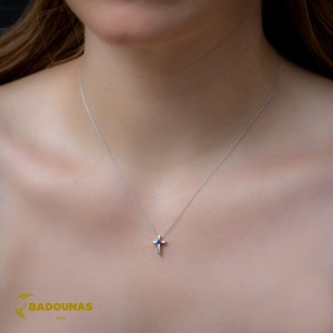 Cross with chain, White gold K18 with Sapphire Code 008839