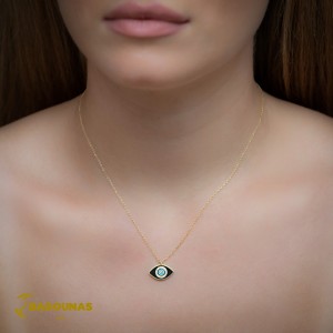 Necklace Eye shape Yellow gold K14 with Ceramic and diamonds Code 008918