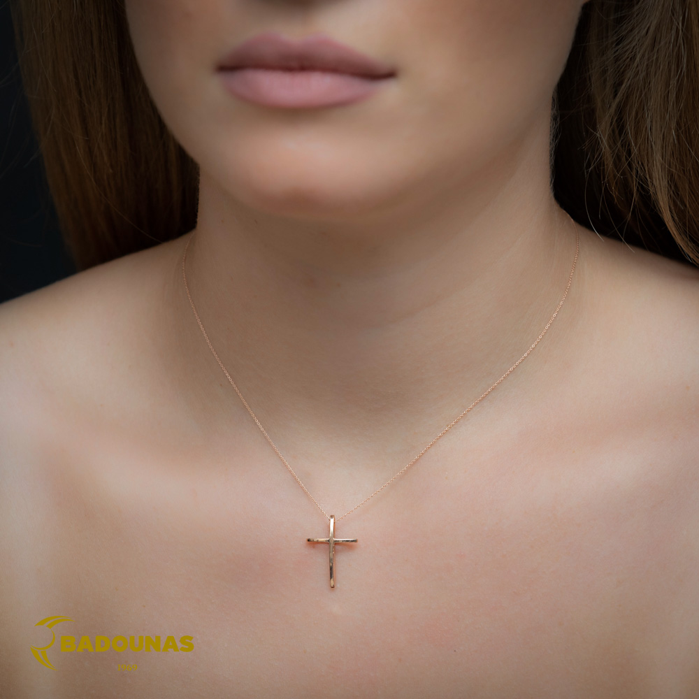 Cross with chain, Pink gold K18 with Brilliant cut diamonds Code 008926