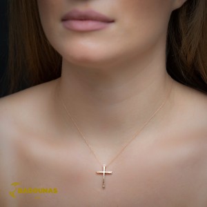 Cross with chain, Pink and white gold K18 with Brilliant cut diamonds Code 008928