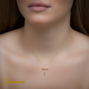 Cross with chain, Yellow gold K18 with Brilliant cut diamonds Code 008931