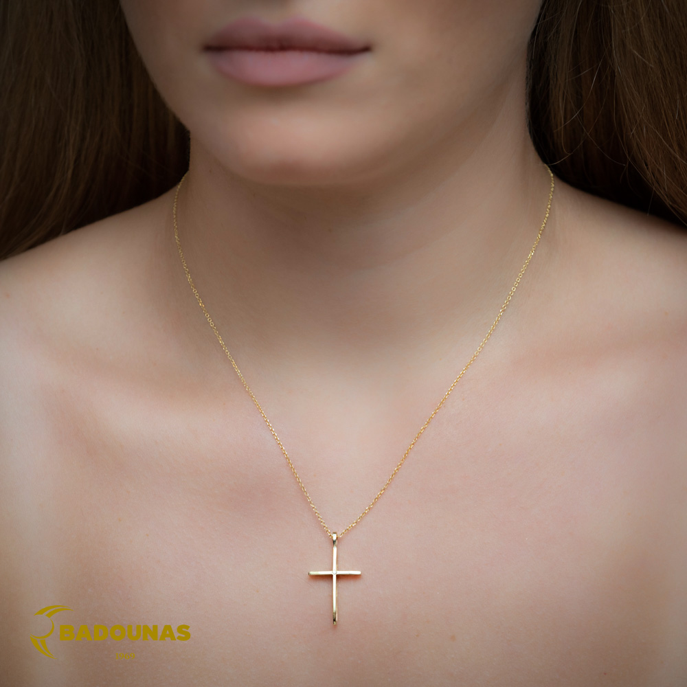 Cross with chain, Yellow gold K18 with Brilliant cut diamonds Code 009022