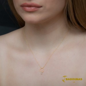 Necklace heart shape Yellow gold K14 with pearl Code 009301