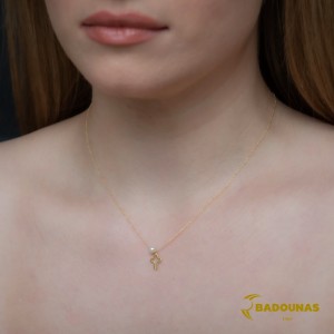 Cross with chain Yellow gold K14 with pearl Code 009302