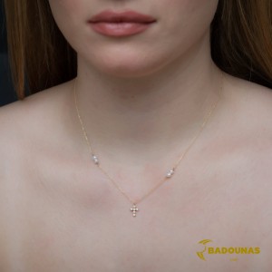 Necklace Cross motif Yellow gold K9 with pearls Code 009578