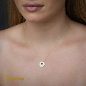 Necklace double side Yellow gold K14 with diamond and mother of pearl Code 010963