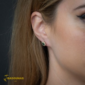 Rosette earrings Yellow gold K14 with semiprecious stones Code 011012