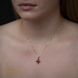 Cross with chain, Yellow gold K18 with Amethyst Code 011038