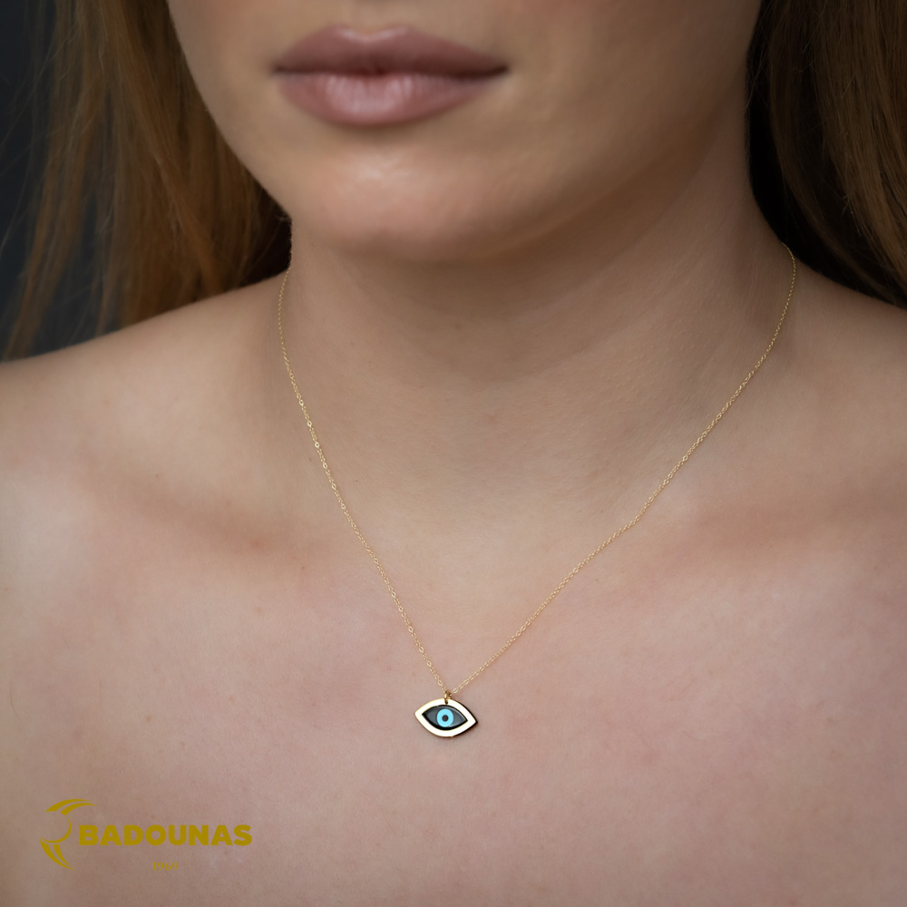 Κολιέ Μάτι Κίτρινος χρυσός K14 με Corian Κωδικός 011331