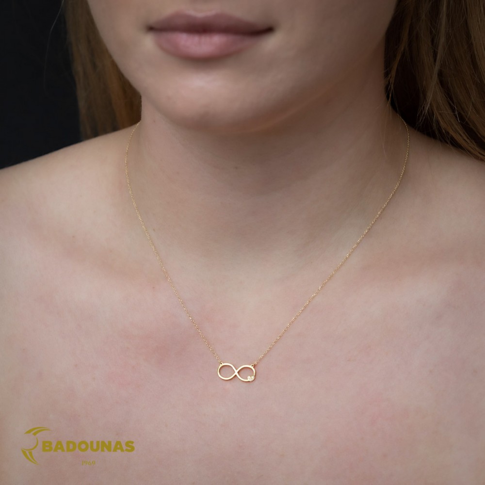 Necklace infinity Yellow gold K14 with diamonds Code 011613