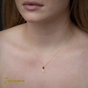 Cross with chain, Yellow gold K14 with Amethyst Code 011615