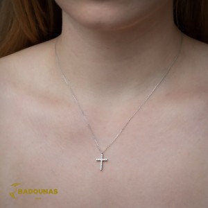 Σταυρός σειρέ με αλυσίδα, Λευκός χρυσός Κ14 με ημιπολύτιμες πέτρες Κωδικός 011838
