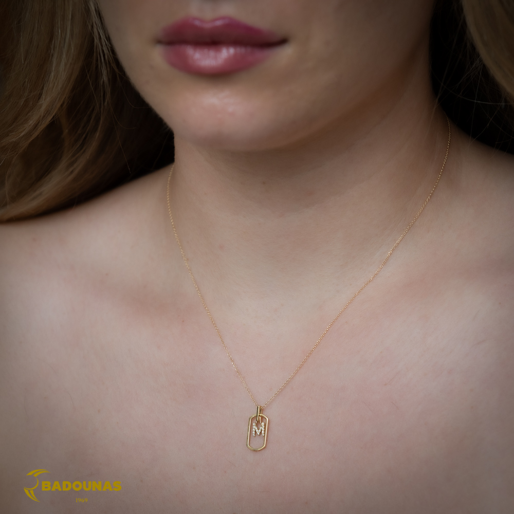 Necklace Monogram Yellow gold K14 with diamonds Code 012212