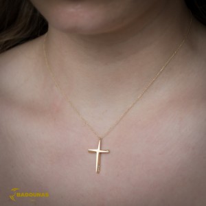 Cross with chain, Yellow gold K18 with Brilliant cut diamonds Code 012360