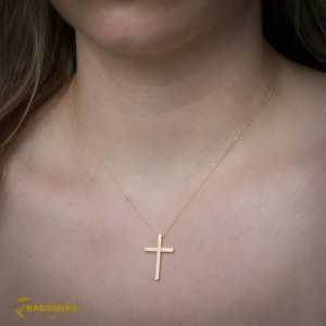 Cross with chain, Yellow gold K18 with Brilliant cut diamonds Code 012361