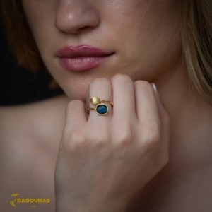 Ring Yellow gold K14 with London Blue Topaz Code 012877
