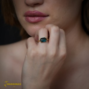 Ring Yellow gold K14 with London Blue Topaz Code 012878