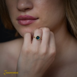 Ring Yellow gold K14 with London Blue Topaz Code 012881