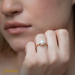 Ring Pink gold K14 with semiprecious stones and pearl code 009420