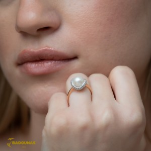 Ring Pink and white gold K14 with pearl and semiprecious Code 009421