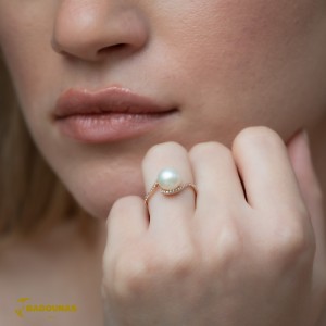 Ring Pink gold K14 with semiprecious stones and pearl code 009446