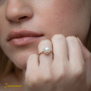 Ring Pink gold K14 with pearl and semiprecious Code 009448