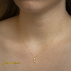 Σταυρός με αλυσίδα, Κίτρινος χρυσός Κ14 με Διαμάντι σε κοπή Brilliant Κωδικός 004696